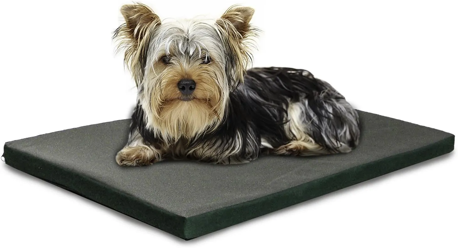 Furhaven Water-Resistant Dog Bed for Small Dogs w/ Removable Washable Cover, Perfect for Crates & Kennels, For Dogs Up to 25 lbs - Two-Tone Reversible Crate Pad - Green/Gray, Small