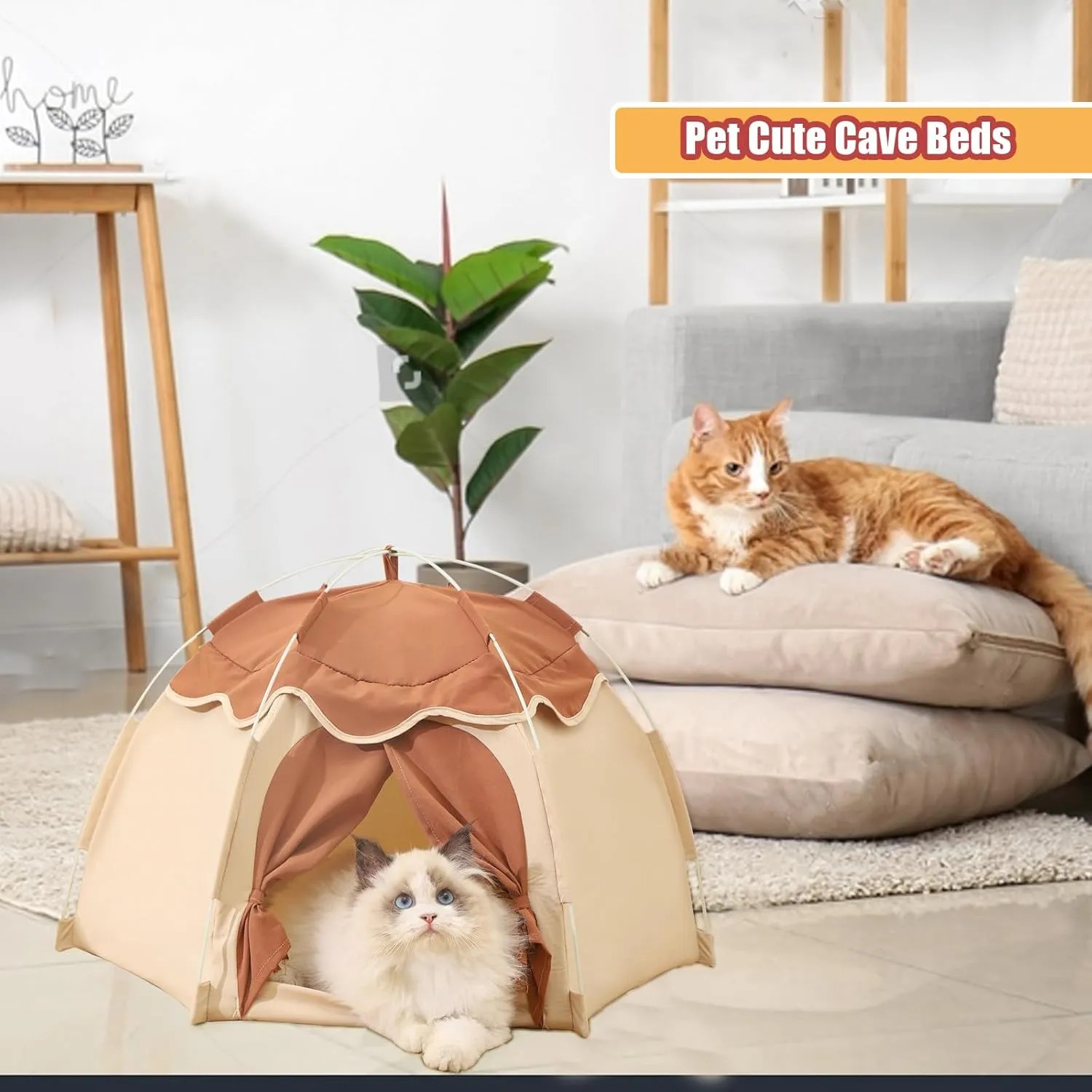Gigreinc Cat Tent for Indoor, Indoor Dog House,Kitten Tent Suitable for Samll Dogs,Pet Cute Cave Nest Dog Houses(Beige, Medium)