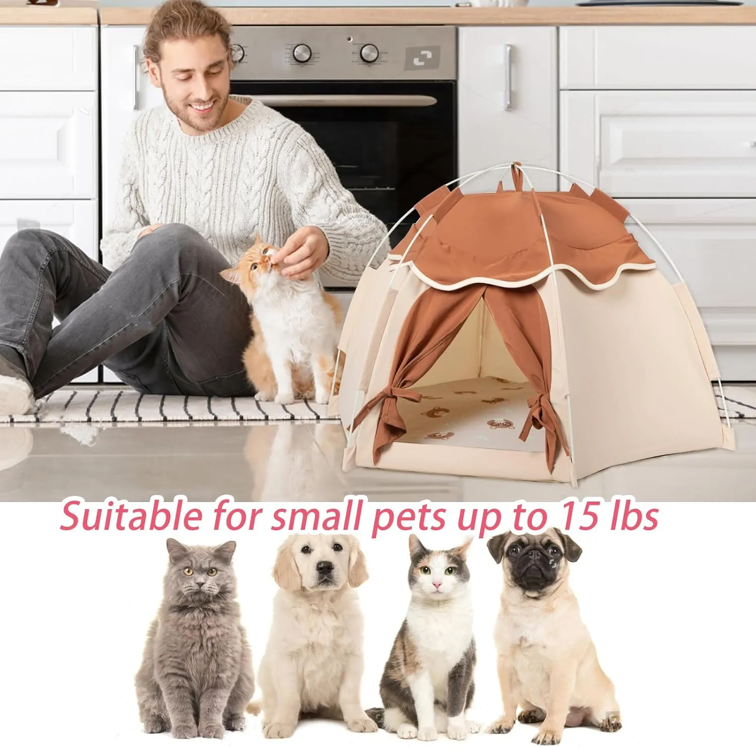 Gigreinc Cat Tent for Indoor, Indoor Dog House,Kitten Tent Suitable for Samll Dogs,Pet Cute Cave Nest Dog Houses(Beige, Medium)