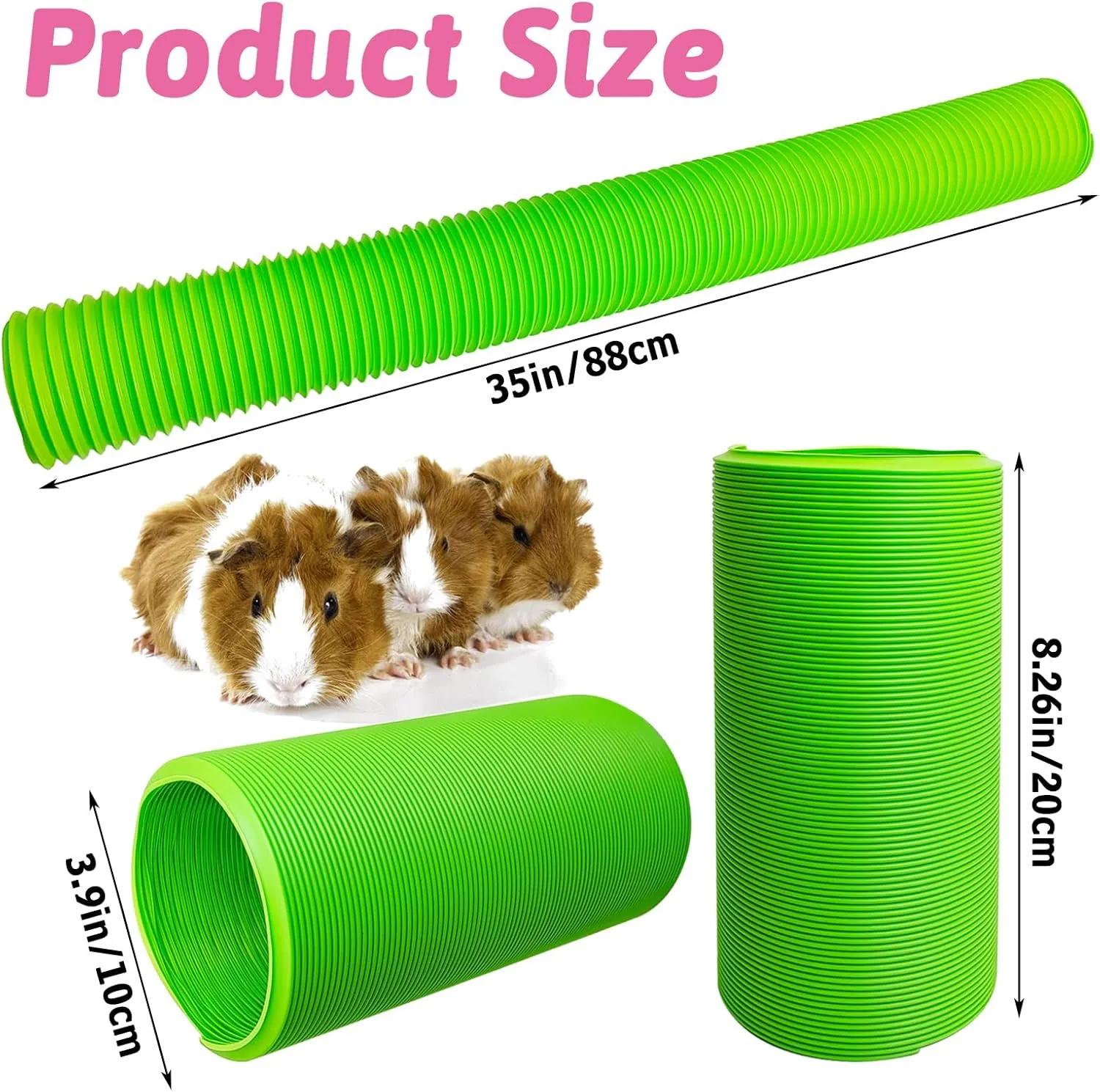 Hamiledyi 2 Pack Hamster Fun Tunnels, Guinea Pigs Plastic Tube, Hamsters Foldable Exercising Training Hideout Tunnel & 2 Pack Grass Balls, Small Animals Toys for Chinchillas Gerbils Ferrets(Green)