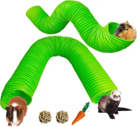 Hamiledyi 2 Pack Hamster Fun Tunnels, Guinea Pigs Plastic Tube, Hamsters Foldable Exercising Training Hideout Tunnel & 2 Pack Grass Balls, Small Animals Toys for Chinchillas Gerbils Ferrets(Green)