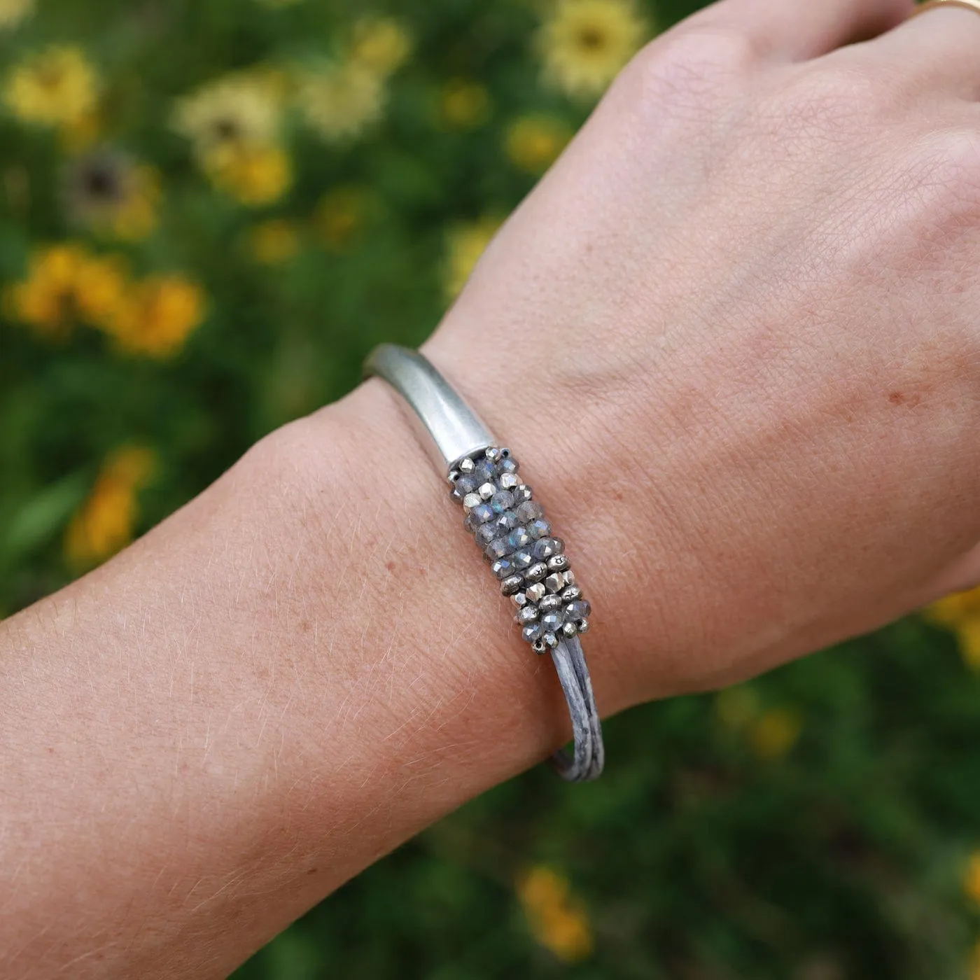 Hand Stitched Mix of Mystic Labradorite Bracelet