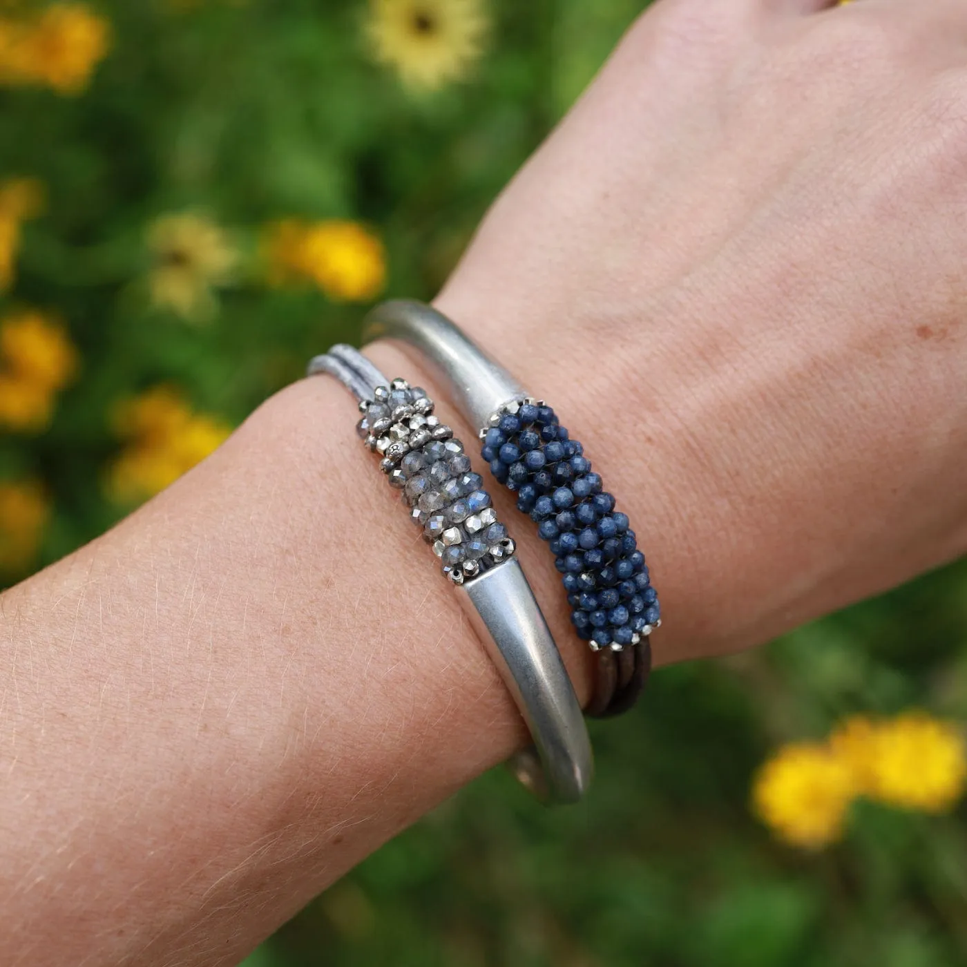 Hand Stitched Mix of Mystic Labradorite Bracelet