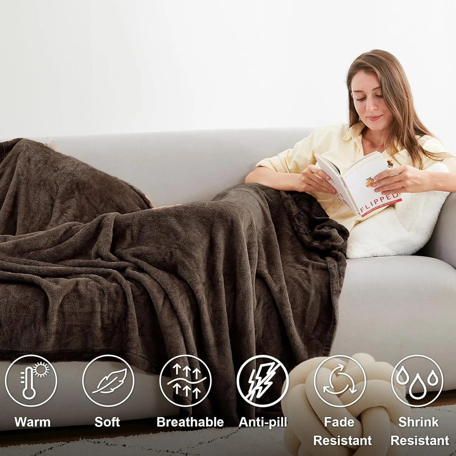Hansleep Fleece Brown Throw Blanket, Super Soft Blanket Flannel Fuzzy Plush Cozy Blanket for All Seasons, Brown, Throw 50x60 Inches
