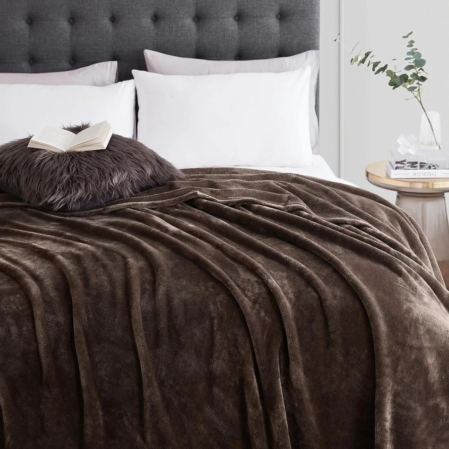 Hansleep Fleece Brown Throw Blanket, Super Soft Blanket Flannel Fuzzy Plush Cozy Blanket for All Seasons, Brown, Throw 50x60 Inches