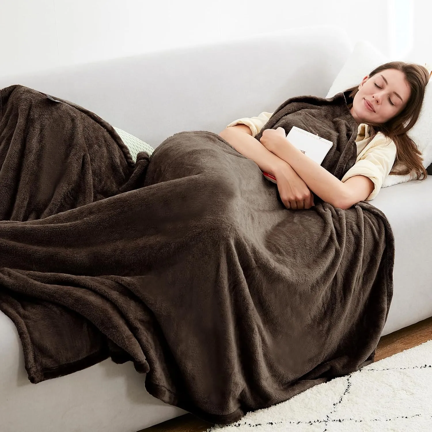 Hansleep Fleece Brown Throw Blanket, Super Soft Blanket Flannel Fuzzy Plush Cozy Blanket for All Seasons, Brown, Throw 50x60 Inches