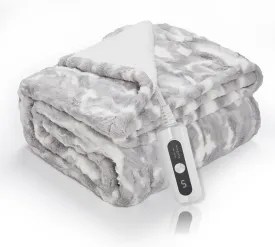 Heated Blanket Faux Fur & Sherpa Twin Size, Safe Electric Blanket ETL & FCC Certified, Soft Warm 6 Heating Levels & 10 Hours Auto-Off, Machine Washable, 62"x84" Light Grey & White Pattern