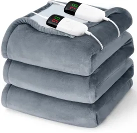 Heated Electric Blanket Queen Size - 84" x 90" Heating Blanket with Dual Control, 10 Levels & 8 Hours Auto Off, Soft Warm Flannel Gift with Over-Heat Protection, ETL & FCC Certified