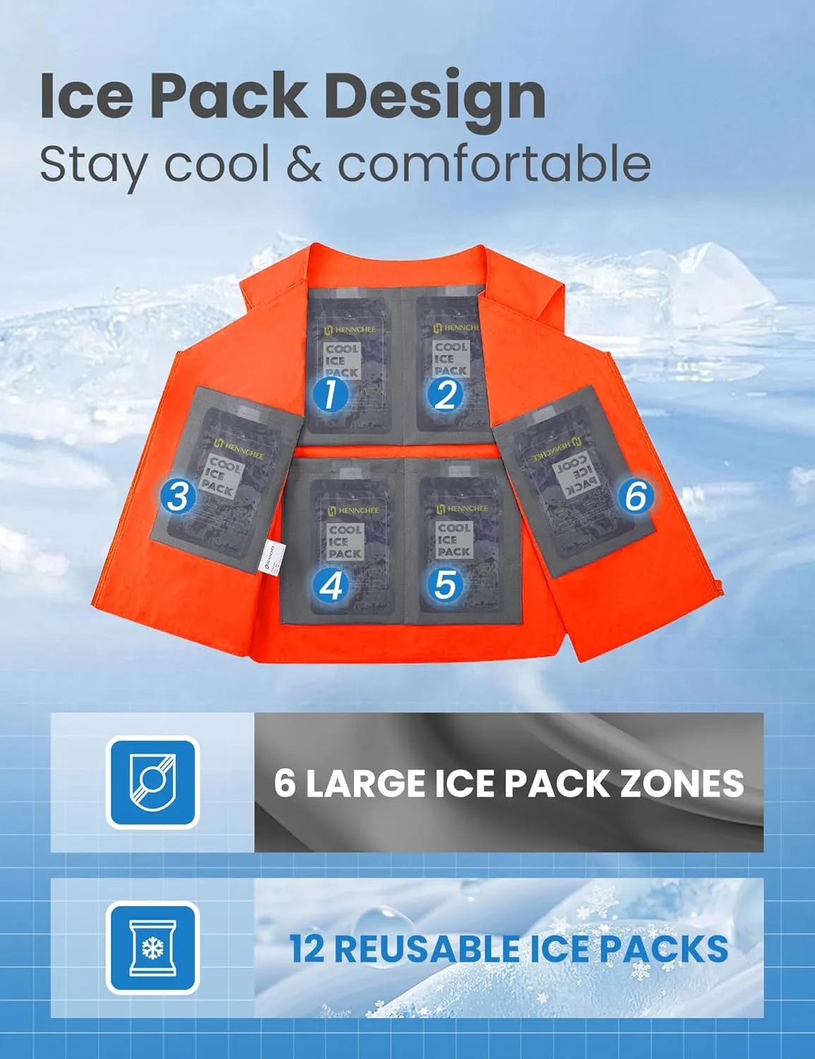 HENNCHEE Cooling Safety Vest for Men & Women, 12PCS Ice Packs, Body Cool Clothing for Hot Weather Outside Workers