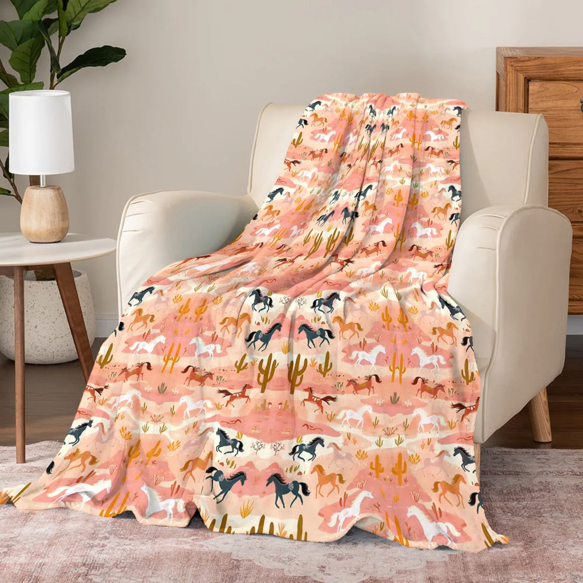 Horse Shineful Fleece Blanket Horse on Steppe