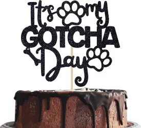 It's My Gotcha Day Cake Topper Black Glitter, Happy Gotcha Day, Pet Adoption Day Party Decorations