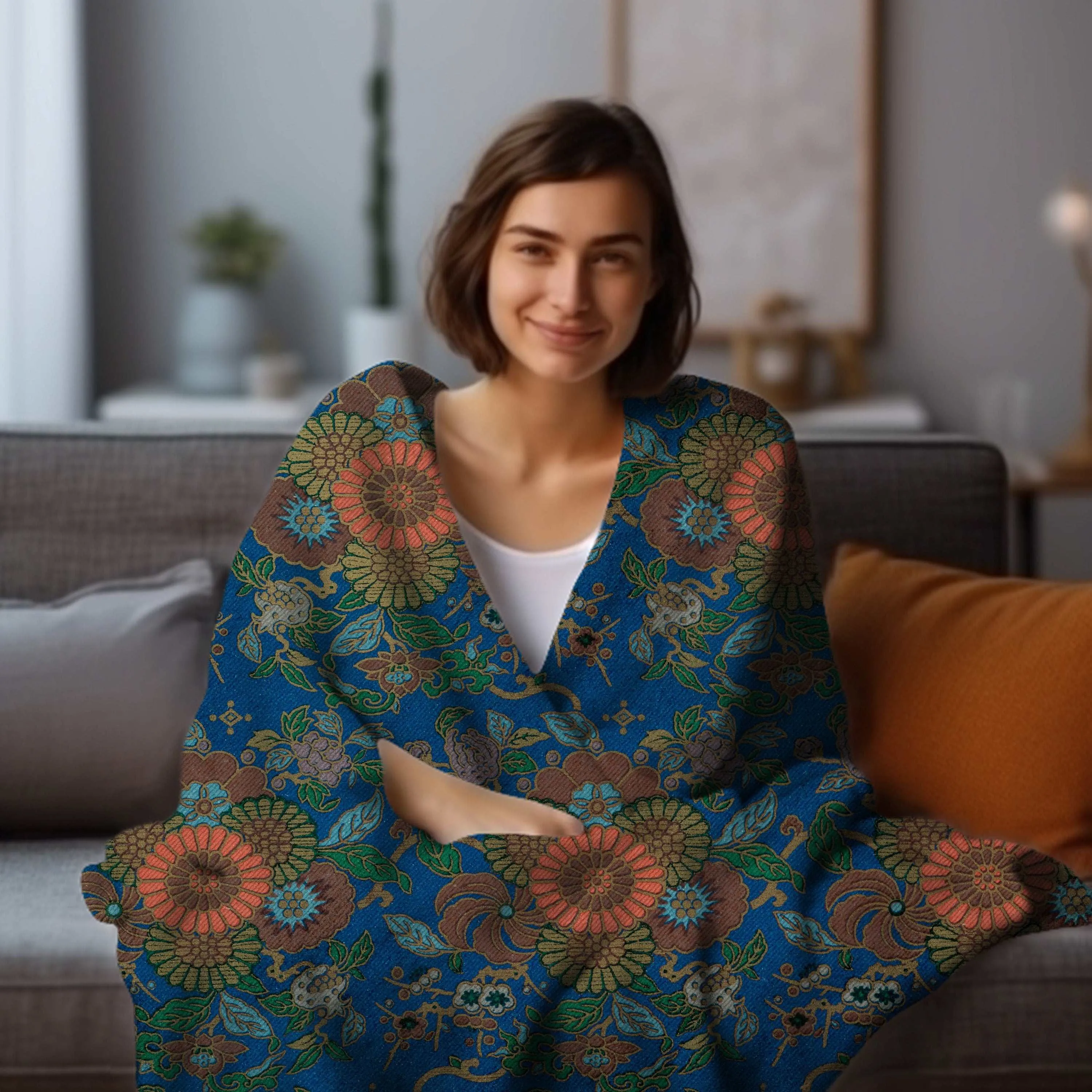 Japanese Art Velveteen Throw Blanket - Cozy Comfort