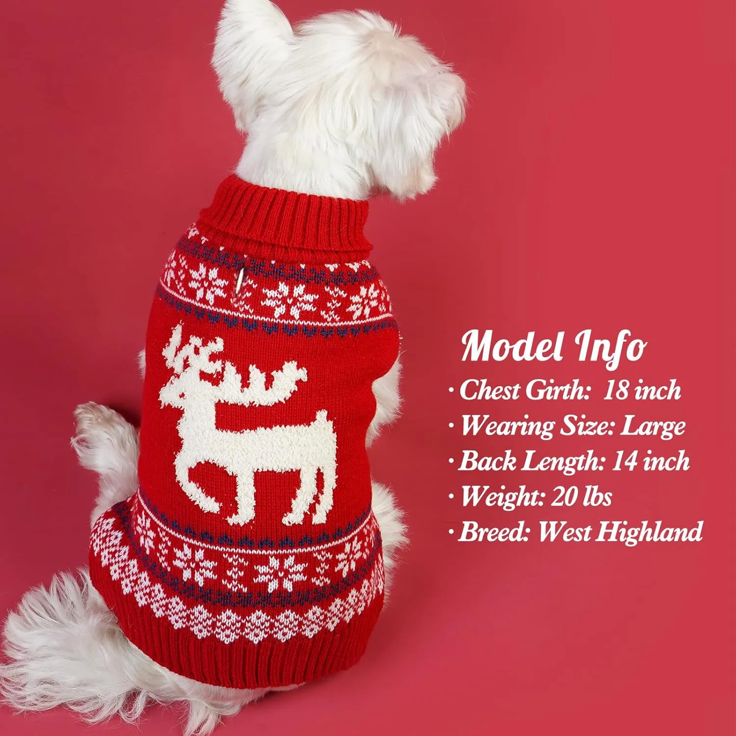 KYEESE Christmas Sweater for Small Dogs, Reindeer Outfit With Leash Hole, Turtleneck Knitwear Holiday Clothes, Reindeer, M