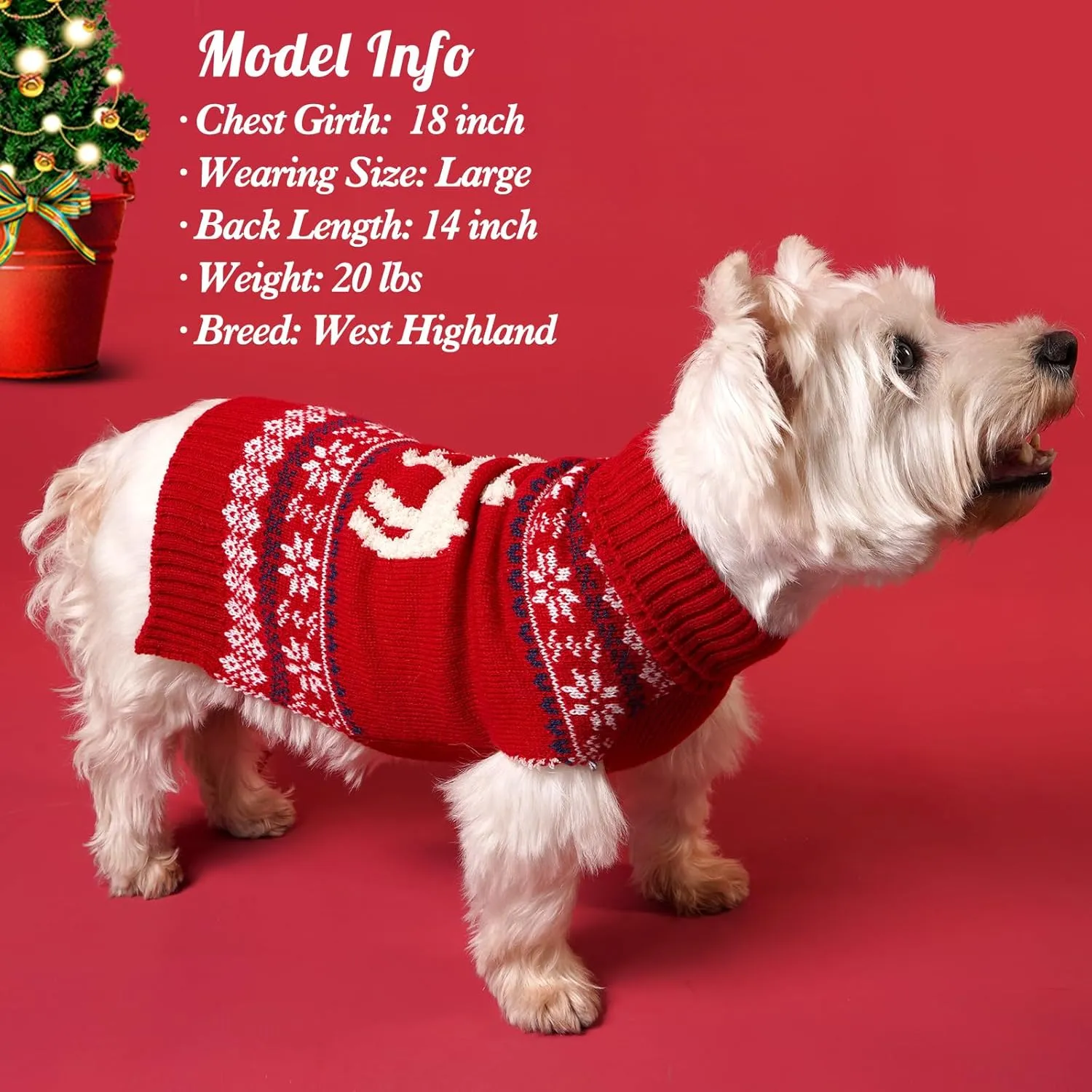 KYEESE Christmas Sweater for Small Dogs, Reindeer Outfit With Leash Hole, Turtleneck Knitwear Holiday Clothes, Reindeer, M