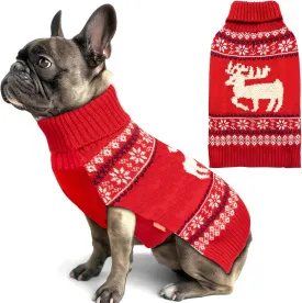 KYEESE Christmas Sweater for Small Dogs, Reindeer Outfit With Leash Hole, Turtleneck Knitwear Holiday Clothes, Reindeer, M