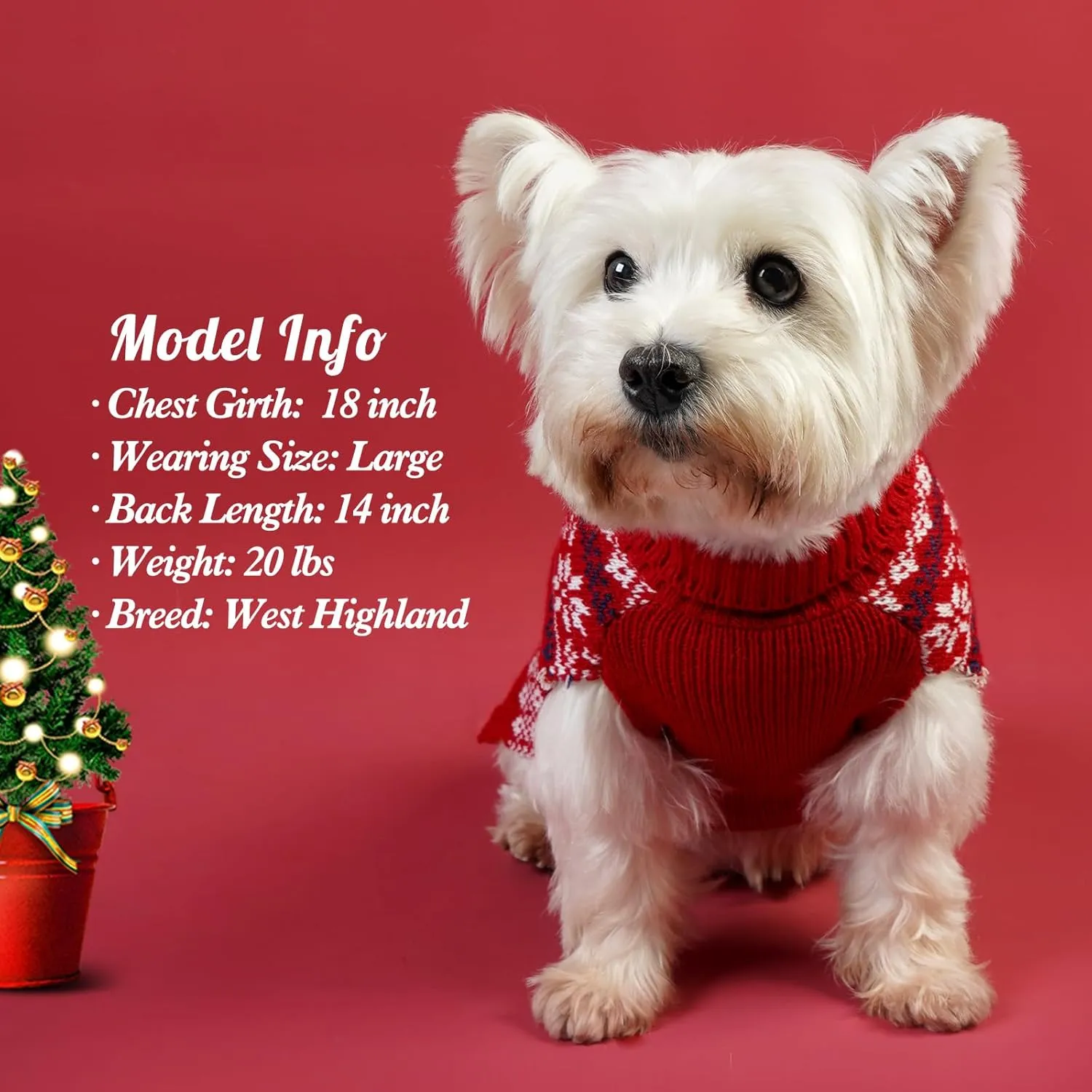 KYEESE Christmas Sweater for Small Dogs, Reindeer Outfit With Leash Hole, Turtleneck Knitwear Holiday Clothes, Reindeer, M
