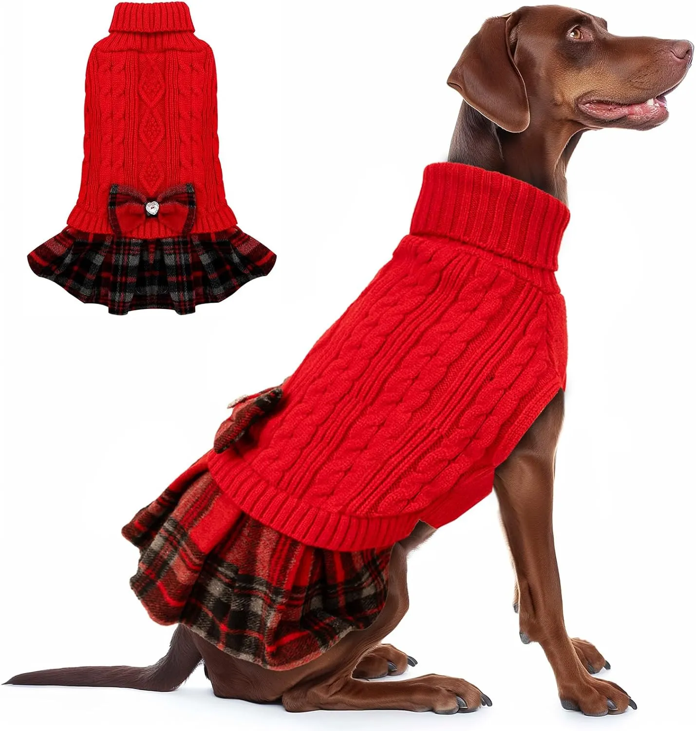 KYEESE Dog Christmas Pullover Turtleneck Sweater Dress - Comfy Soft Medium Large Size for Warm Dog Clothes