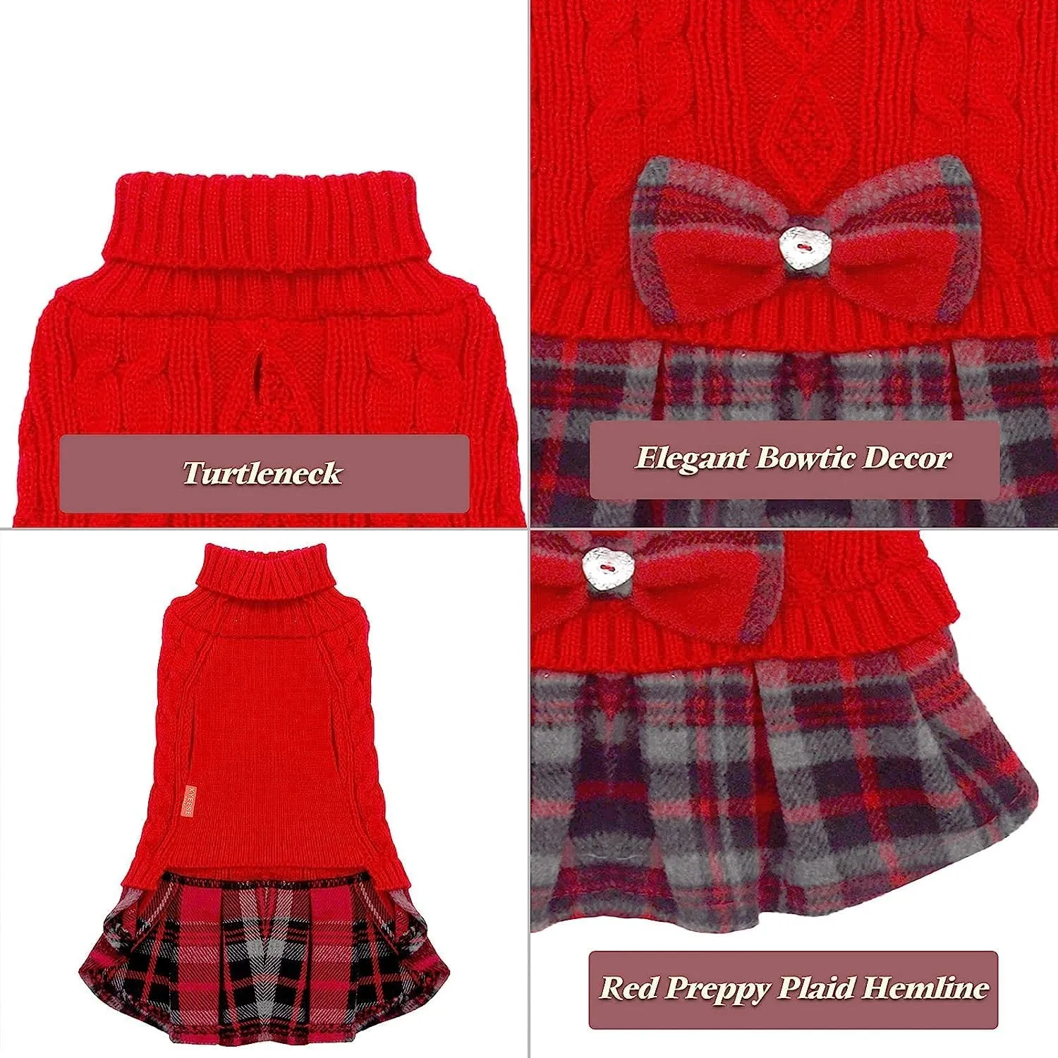 KYEESE Dog Christmas Pullover Turtleneck Sweater Dress - Comfy Soft Medium Large Size for Warm Dog Clothes