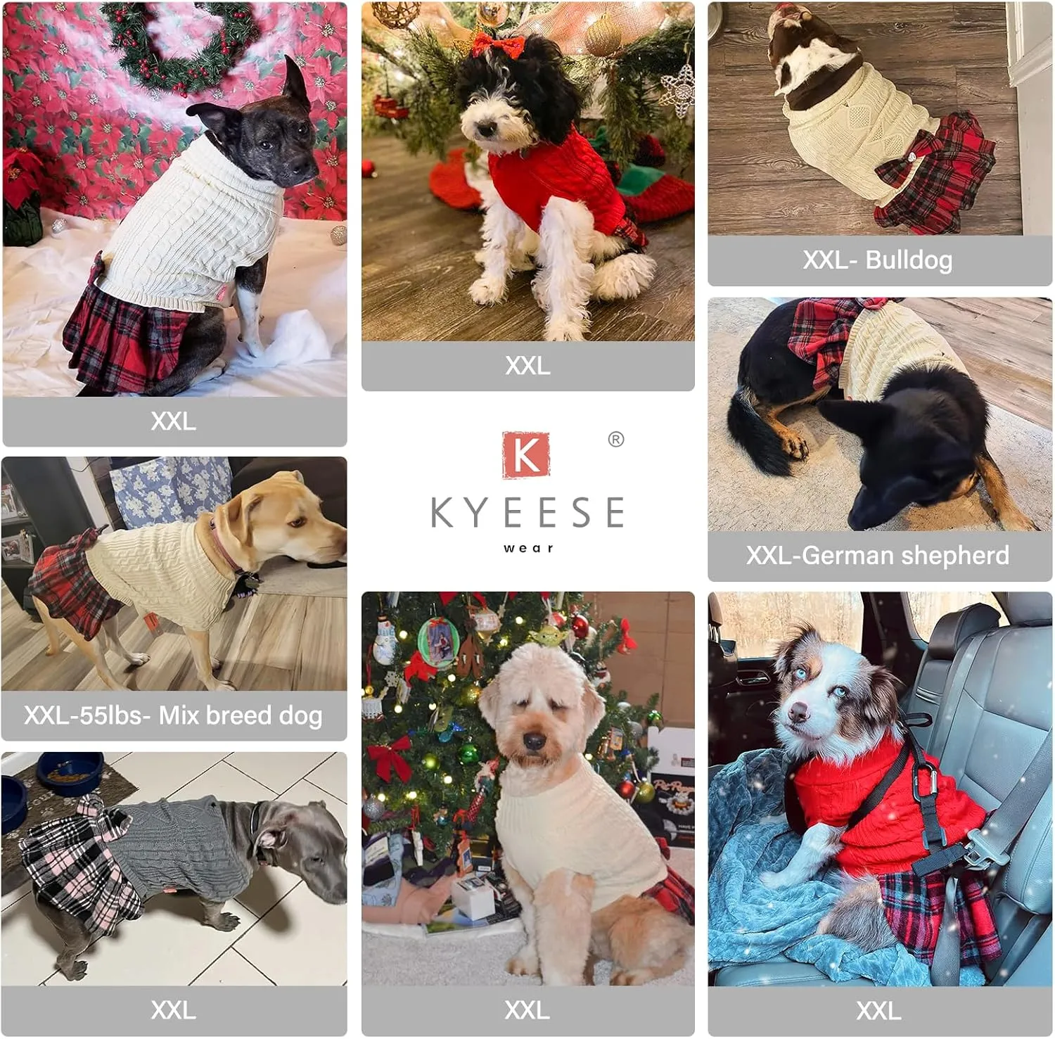 KYEESE Dog Christmas Pullover Turtleneck Sweater Dress - Comfy Soft Medium Large Size for Warm Dog Clothes