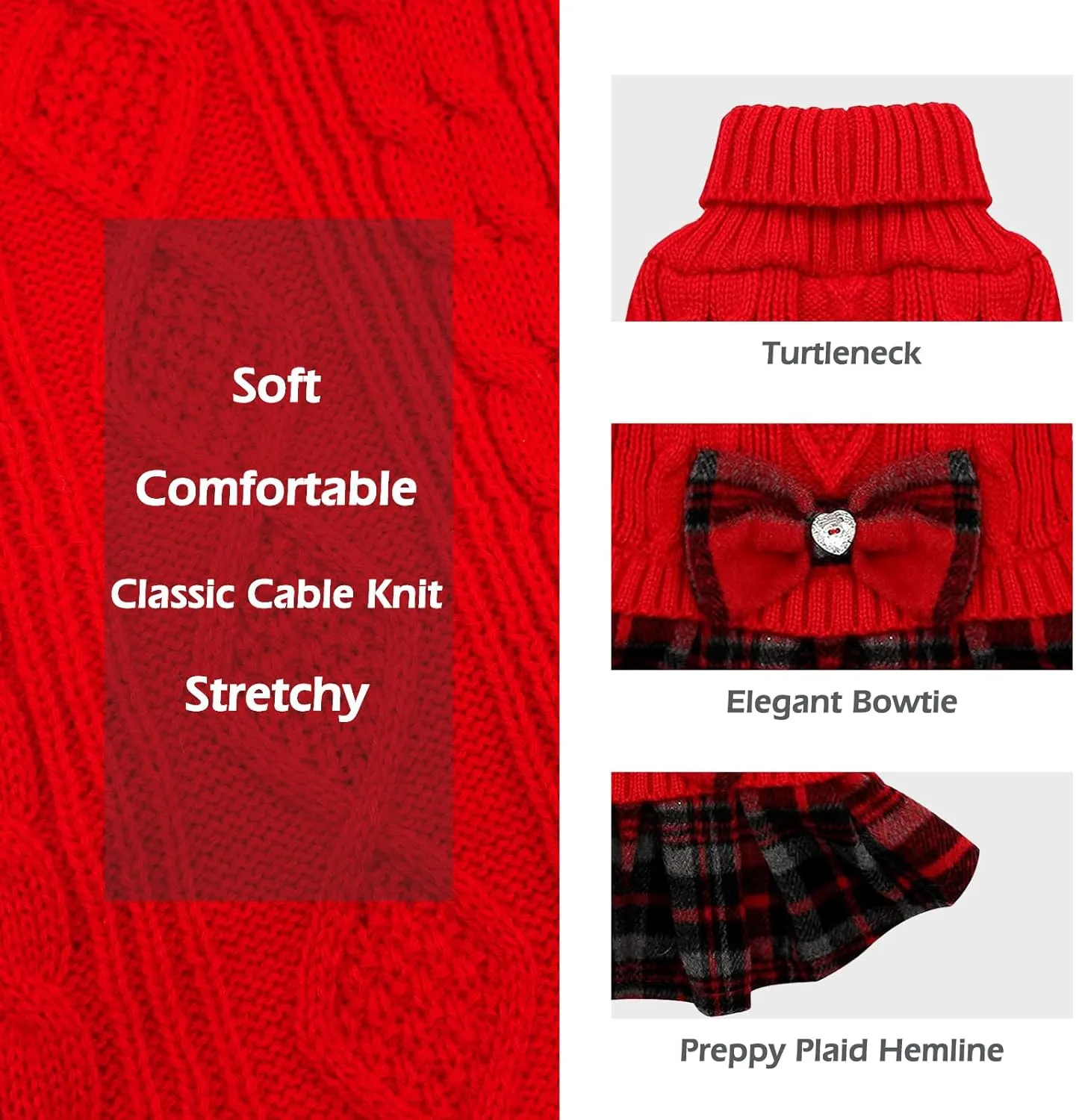 KYEESE Dog Christmas Pullover Turtleneck Sweater Dress - Comfy Soft Medium Large Size for Warm Dog Clothes