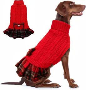 KYEESE Dog Christmas Pullover Turtleneck Sweater Dress - Comfy Soft Medium Large Size for Warm Dog Clothes