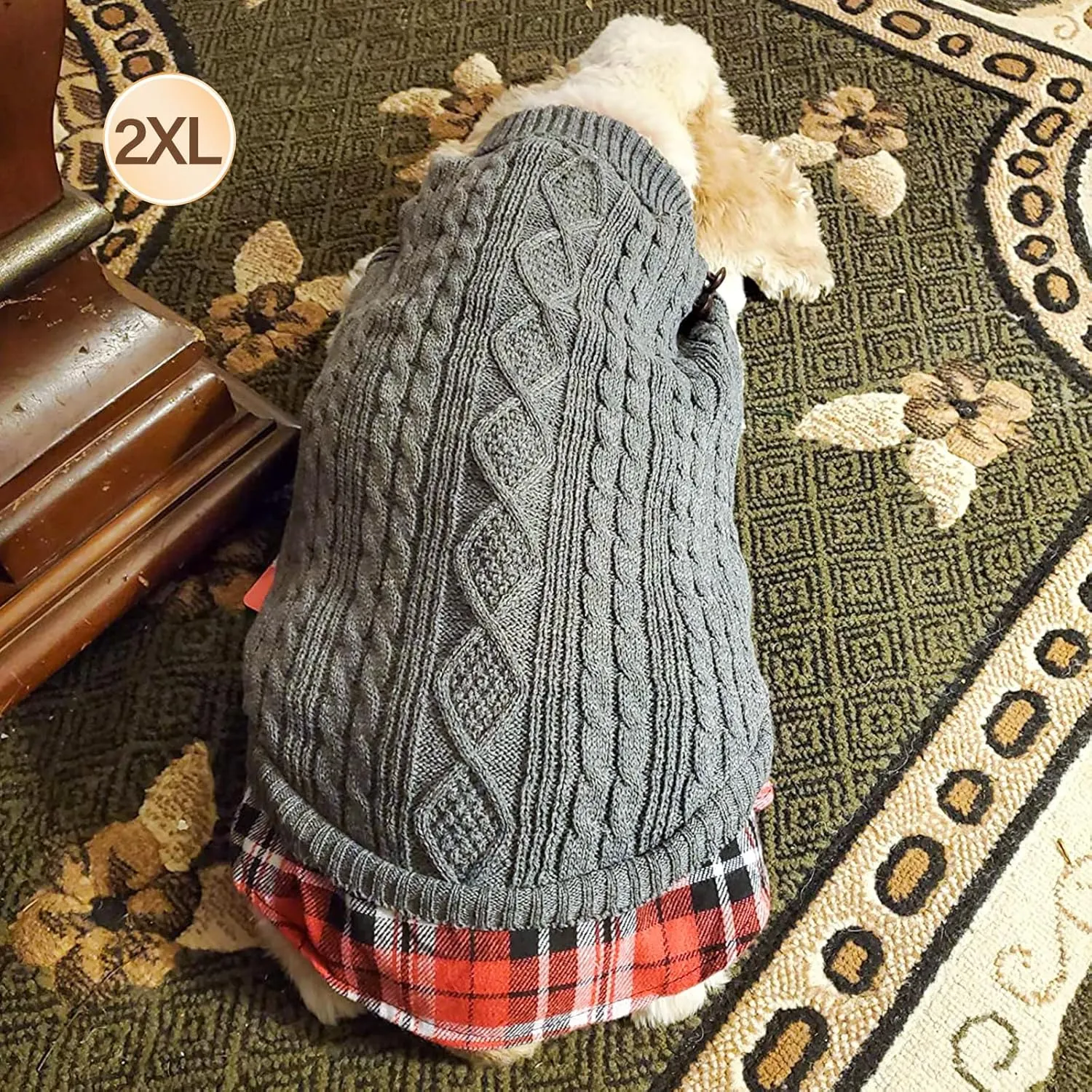 KYEESE Dogs Sweater - Large Dog Pullover with Gingham Pattern for Fall & Winter