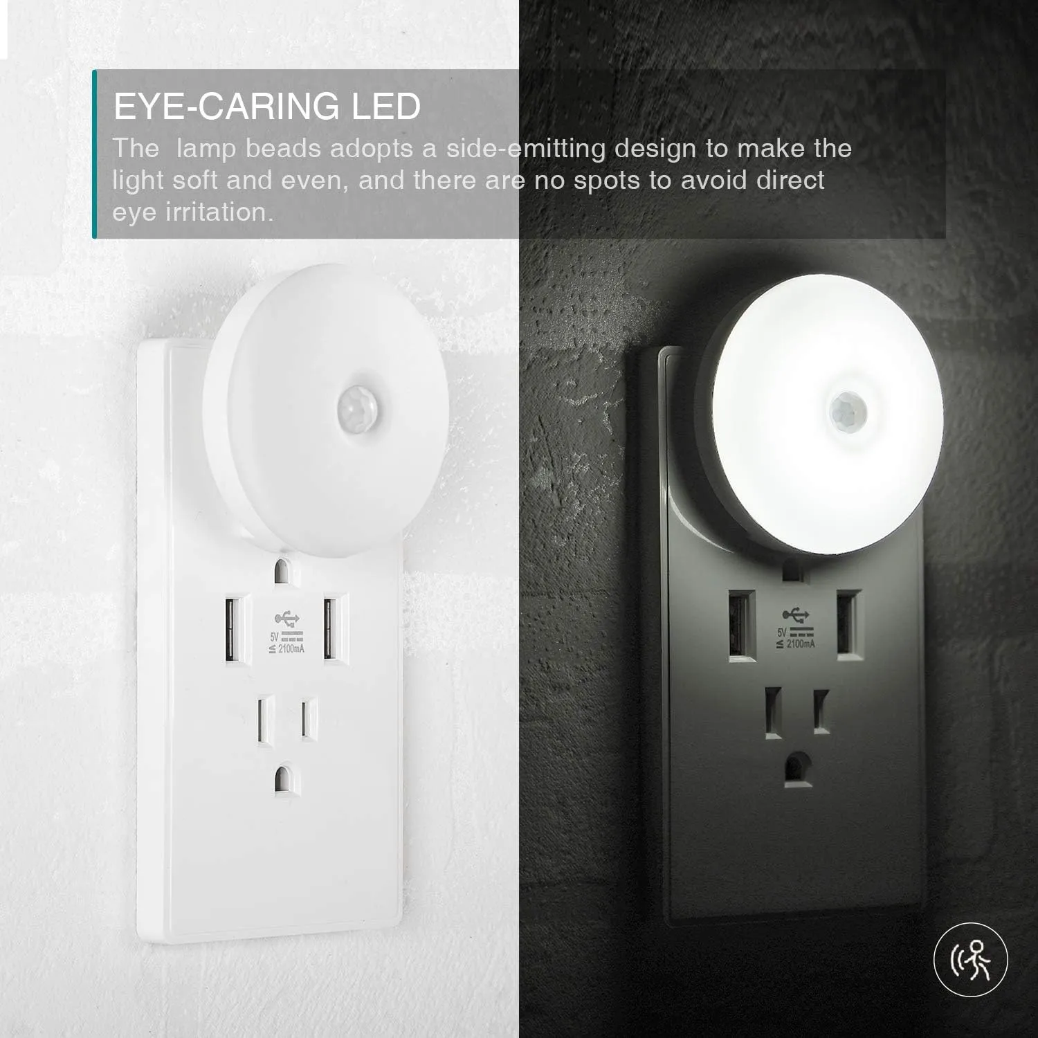 LED Motion Sensor Night Light, Sensor Night Light Plug in, Motion Nightlight Plug into Wall, Energy Efficient, Cool White Night Light for Bathroom, Bedroom, Kitchen, Hallway, Stairway, 2 Pack