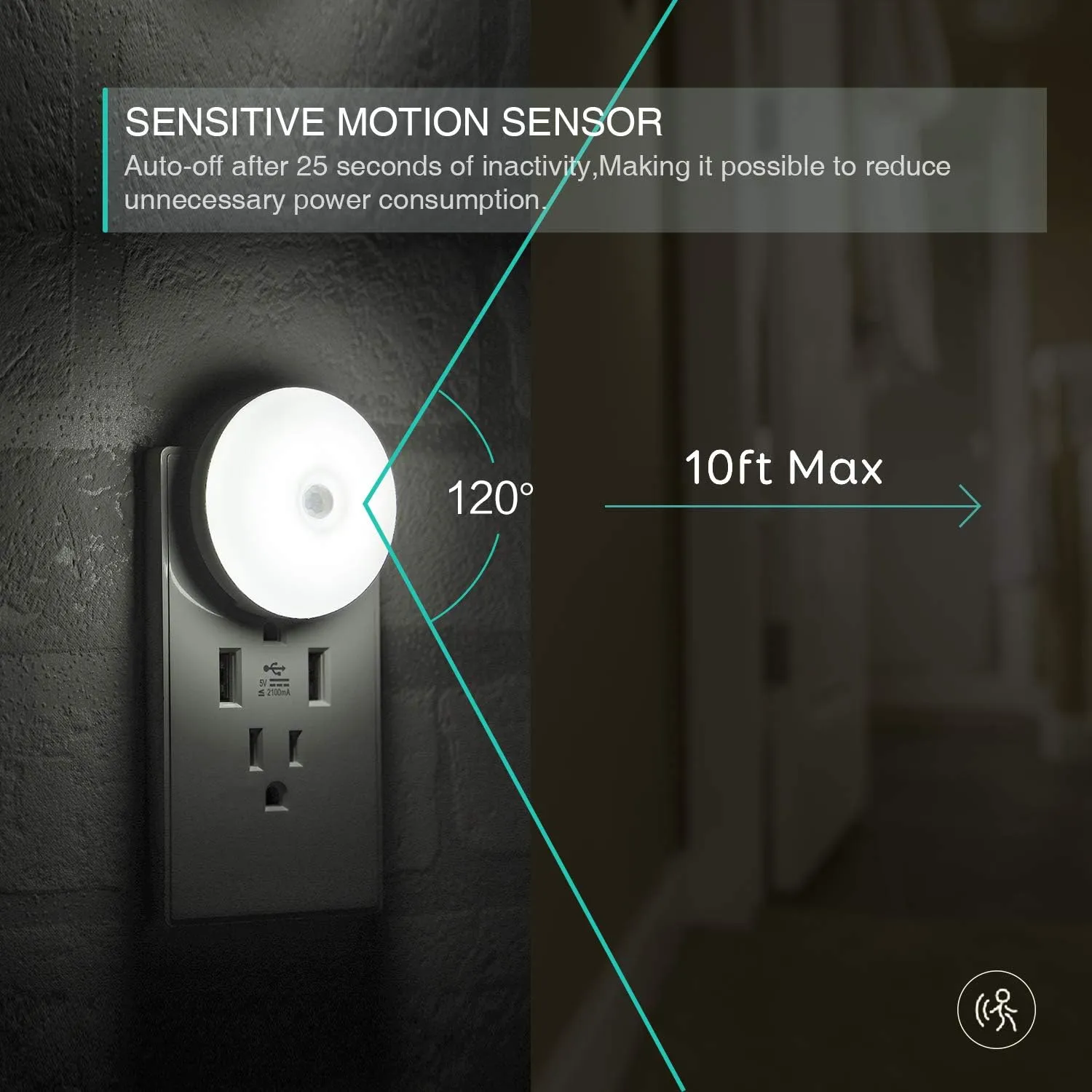 LED Motion Sensor Night Light, Sensor Night Light Plug in, Motion Nightlight Plug into Wall, Energy Efficient, Cool White Night Light for Bathroom, Bedroom, Kitchen, Hallway, Stairway, 2 Pack