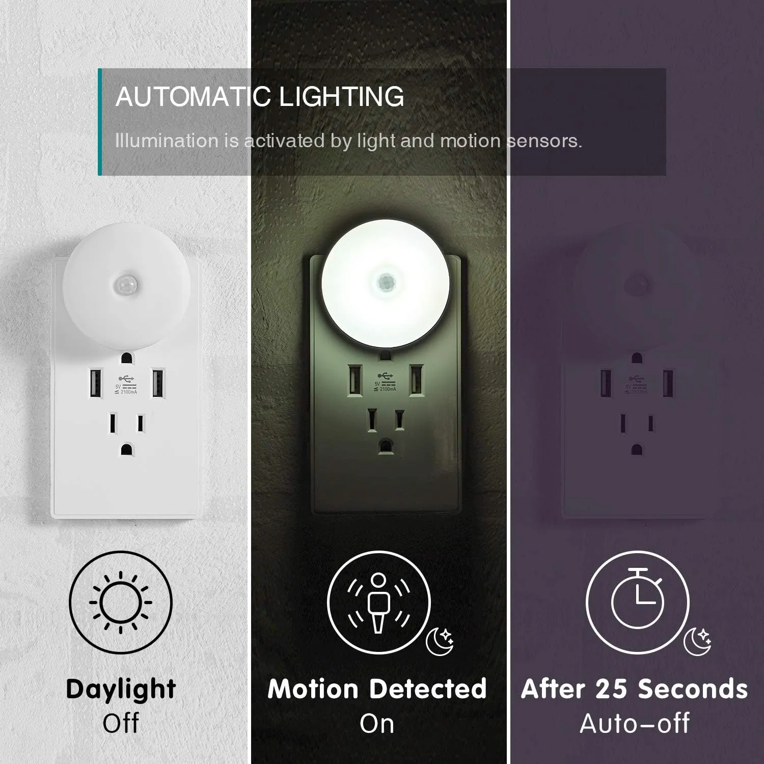 LED Motion Sensor Night Light, Sensor Night Light Plug in, Motion Nightlight Plug into Wall, Energy Efficient, Cool White Night Light for Bathroom, Bedroom, Kitchen, Hallway, Stairway, 2 Pack