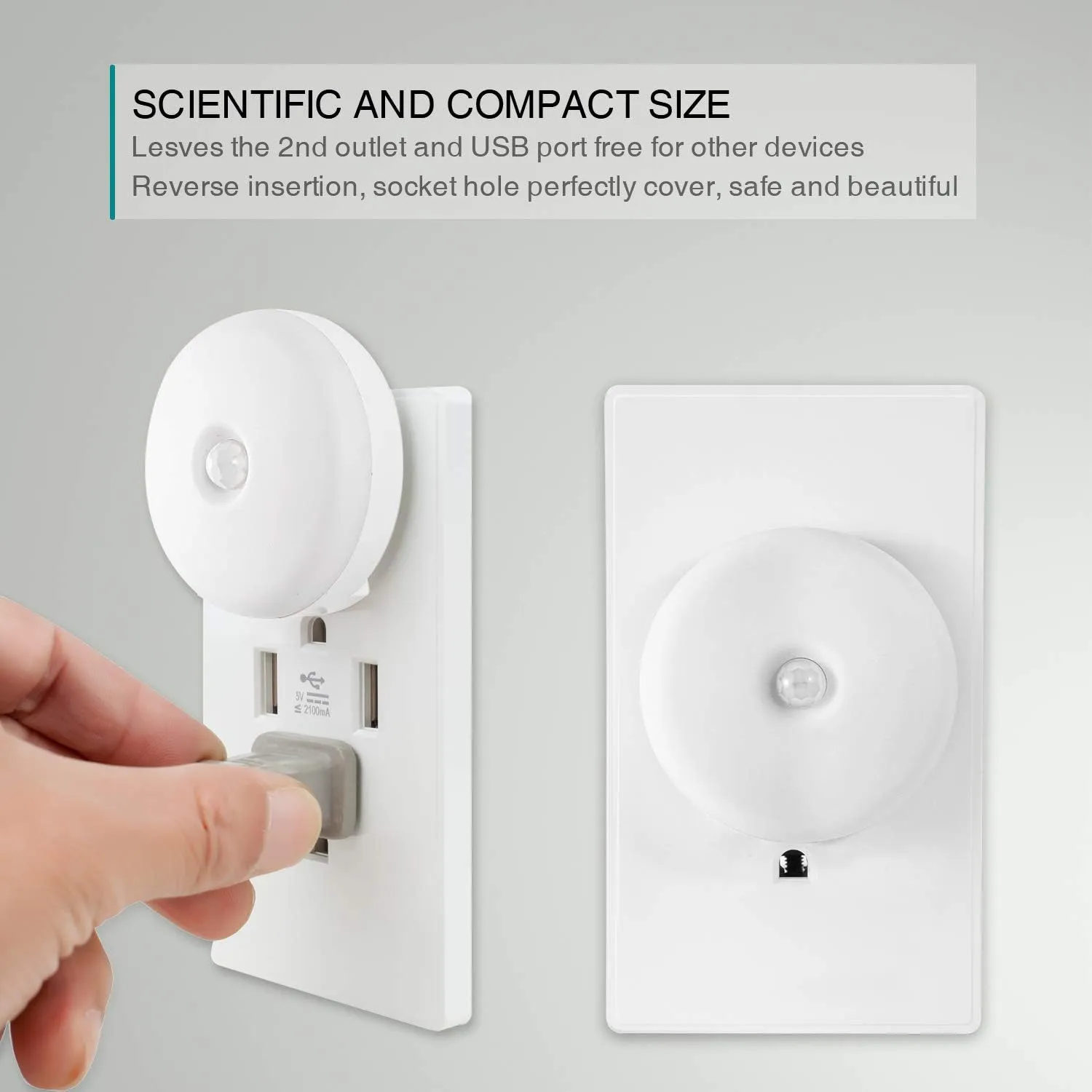 LED Motion Sensor Night Light, Sensor Night Light Plug in, Motion Nightlight Plug into Wall, Energy Efficient, Cool White Night Light for Bathroom, Bedroom, Kitchen, Hallway, Stairway, 2 Pack