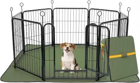 Lekesky Dog Play Pen Indoors,Small Dog Playpens with Bottom Mat and Storage Bag, 24 Inch 8 Panels Metal Pet Playpen for Puppys and Doggies, Black