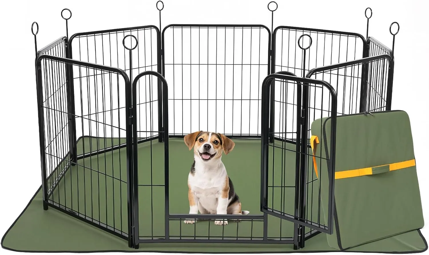 Lekesky Dog Play Pen Indoors,Small Dog Playpens with Bottom Mat and Storage Bag, 24 Inch 8 Panels Metal Pet Playpen for Puppys and Doggies, Black