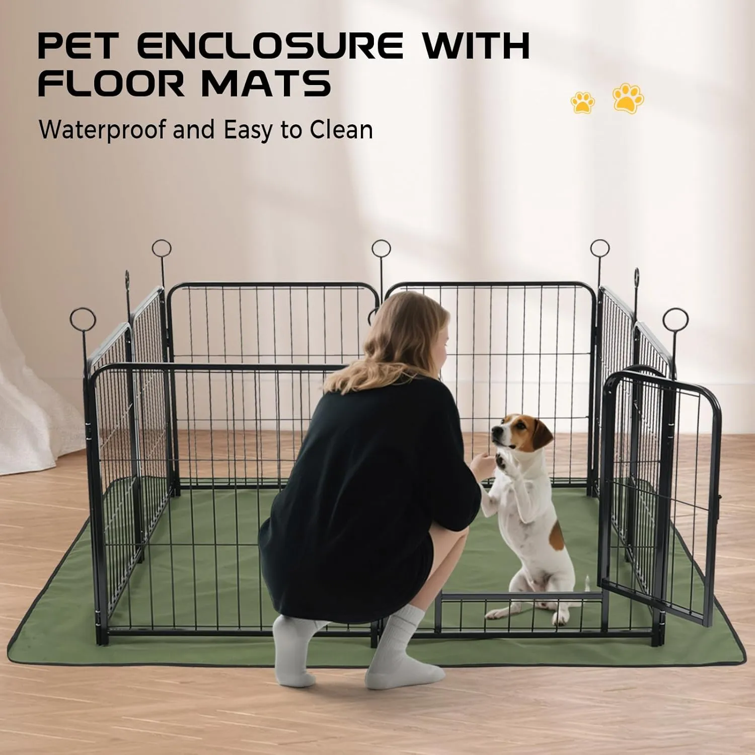 Lekesky Dog Play Pen Indoors,Small Dog Playpens with Bottom Mat and Storage Bag, 24 Inch 8 Panels Metal Pet Playpen for Puppys and Doggies, Black