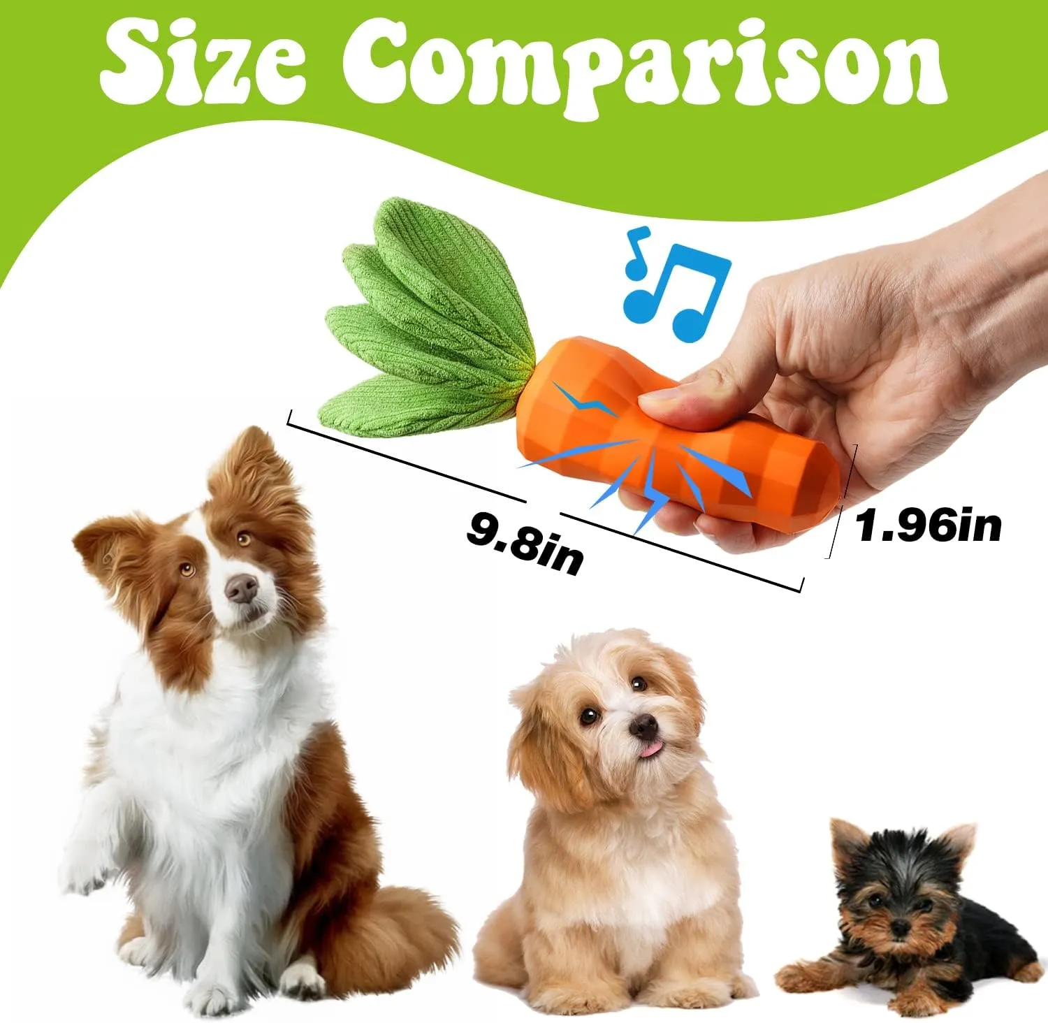MewaJump Dog Squeaky Chew Toys for Aggressive Chewers, Rubber Carrot Dog Toys for Training and Cleaning, Durable Interactive Tough Dog Toy for Puppy Medium Dogs