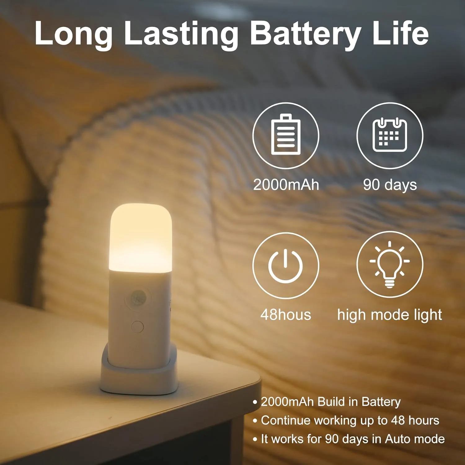 Motion Sensor Night Light, Dimmable Night Lights with 5 Brightness Levels, 2000mAh Rechargeable Battery Operated Light, Portable Motion Sensor Light for Kids Room, Bedroom, Hallway.