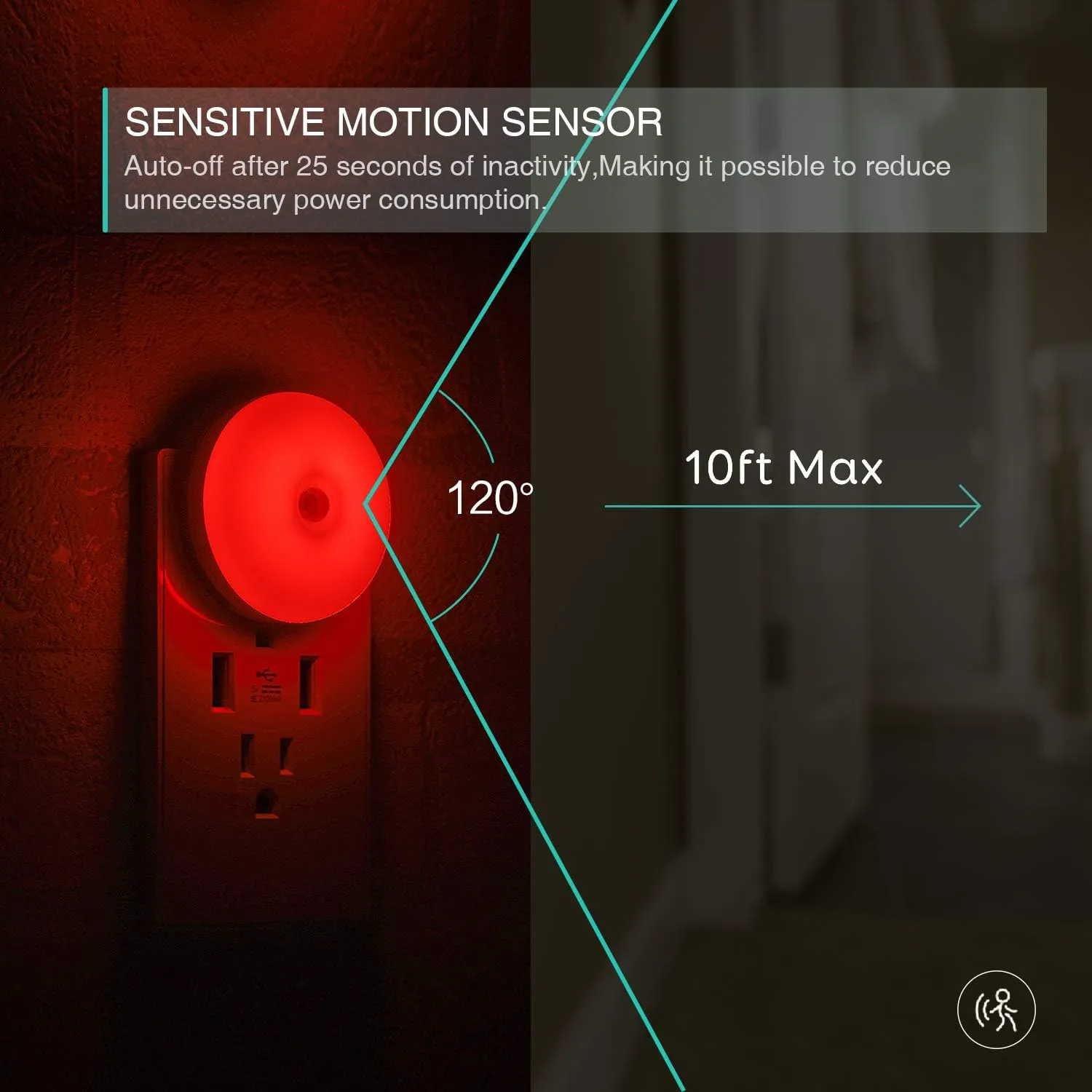 myCozyLite Motion Sensor LED Night Light, Red, Plug-in Nightlight for Home, Smart Movement Sensor, LED Night Lights Plug Into Wall, Soft Glow, Red Diffused Light, 2 Pack