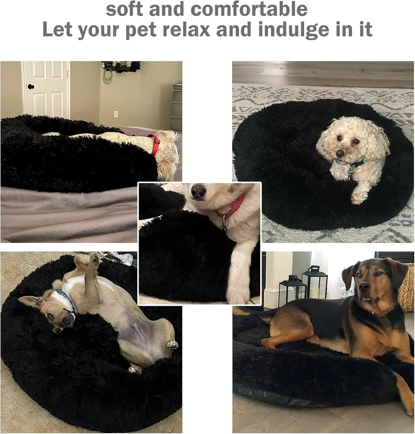 Nepfaivy Calming Dog Cat Bed - Round Donut Small Dog Bed, Fluffy Luxury Puppy Bed, Anti-Anxiety Plush Pet Bed Washable, Cozy Soft Self Warming Doggy Pillow Bed, Waterproof Anti-Slip Bottom