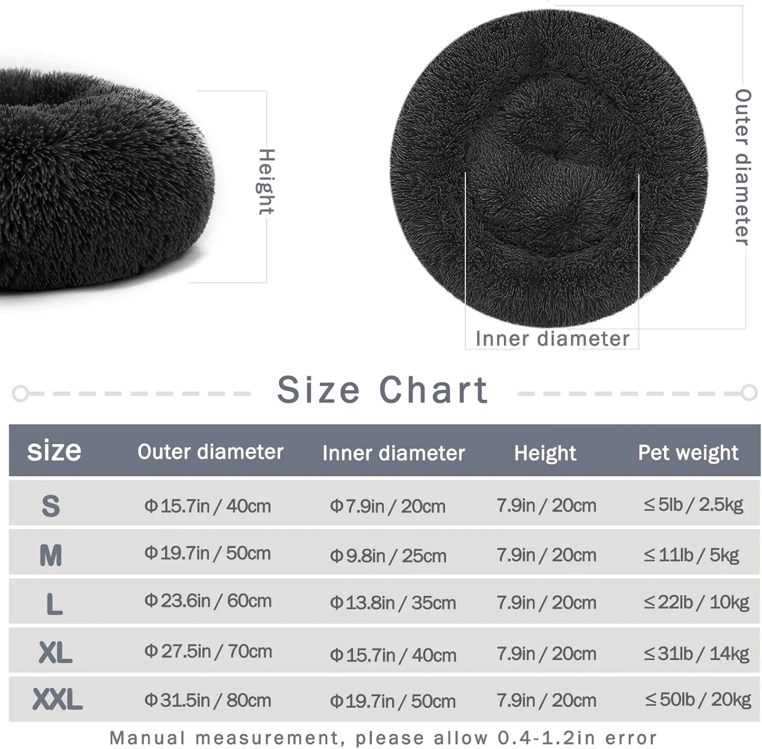 Nepfaivy Calming Dog Cat Bed - Round Donut Small Dog Bed, Fluffy Luxury Puppy Bed, Anti-Anxiety Plush Pet Bed Washable, Cozy Soft Self Warming Doggy Pillow Bed, Waterproof Anti-Slip Bottom