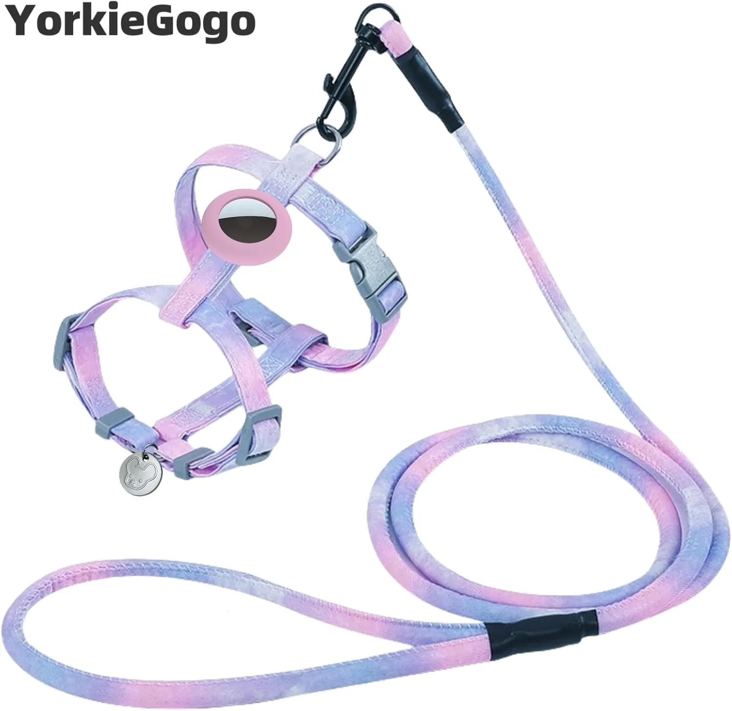 No Pull Dog Harness and Leash with AirTag Holder for Small/Teacup Cats & Dogs, Cooling & Light Weight Vest, Perfect for Summer, Arns para Perro (Purple, XXS)