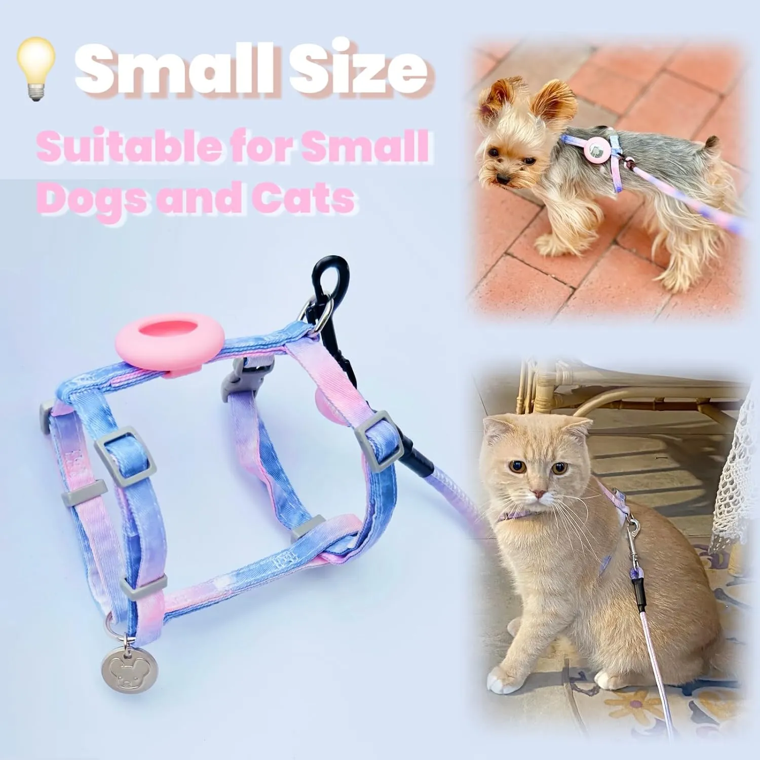 No Pull Dog Harness and Leash with AirTag Holder for Small/Teacup Cats & Dogs, Cooling & Light Weight Vest, Perfect for Summer, Arns para Perro (Purple, XXS)
