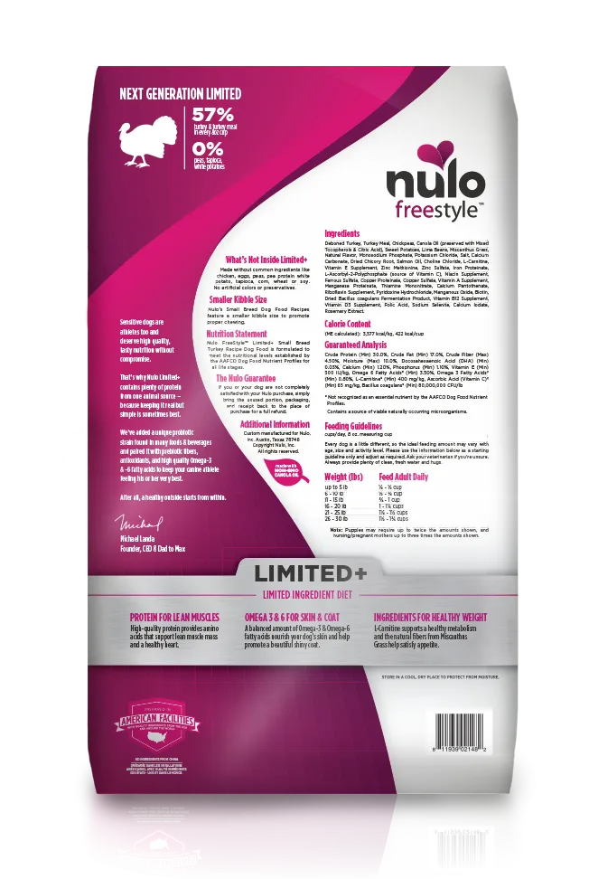 Nulo freestyle limited  Turkey Recipe small breed Kibble for Dogs