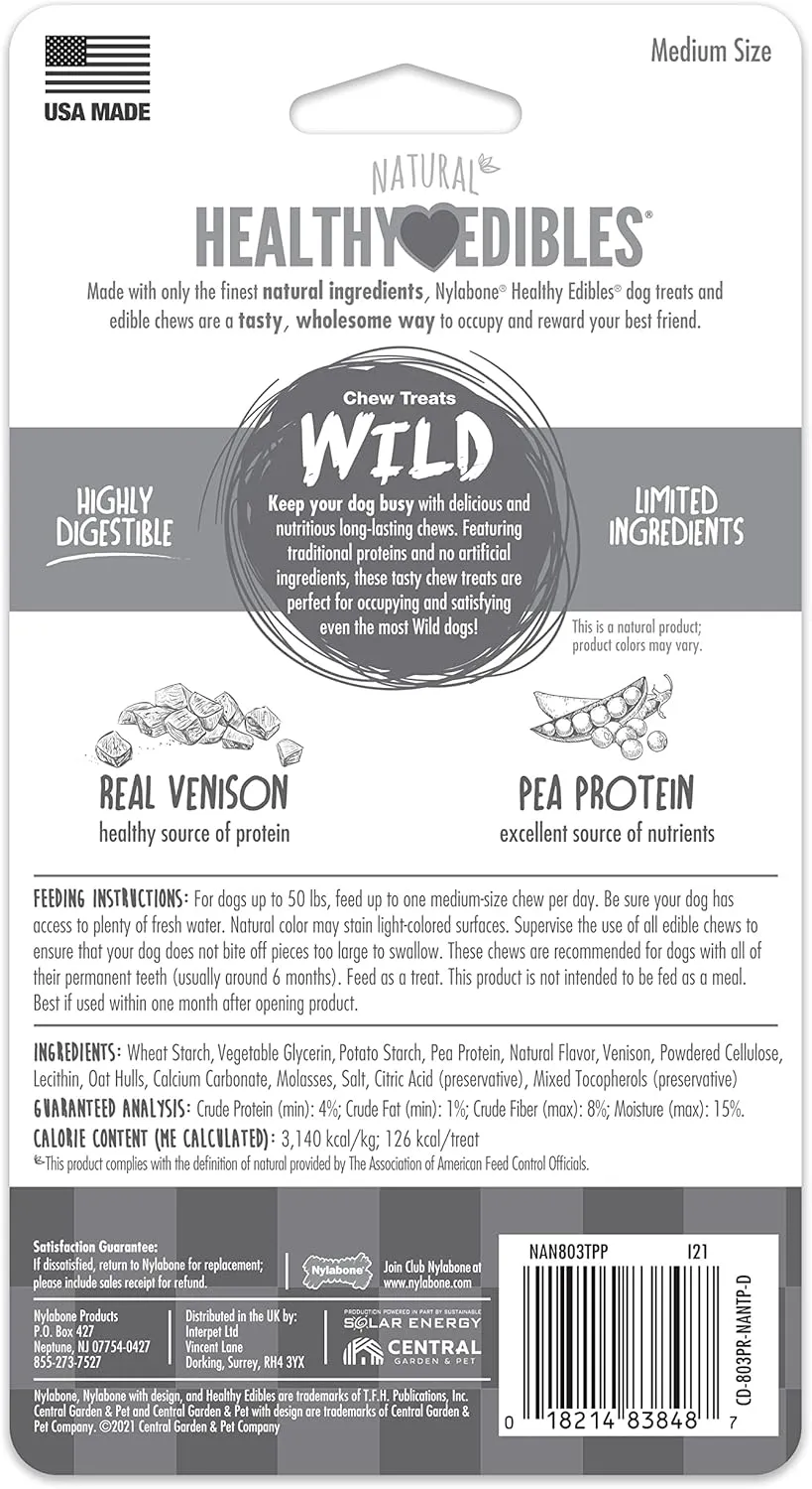 Nylabone Healthy Edibles WILD Antler Natural Long Lasting Venison Flavor Dog Chew Treats Medium/Wolf (2 Count)