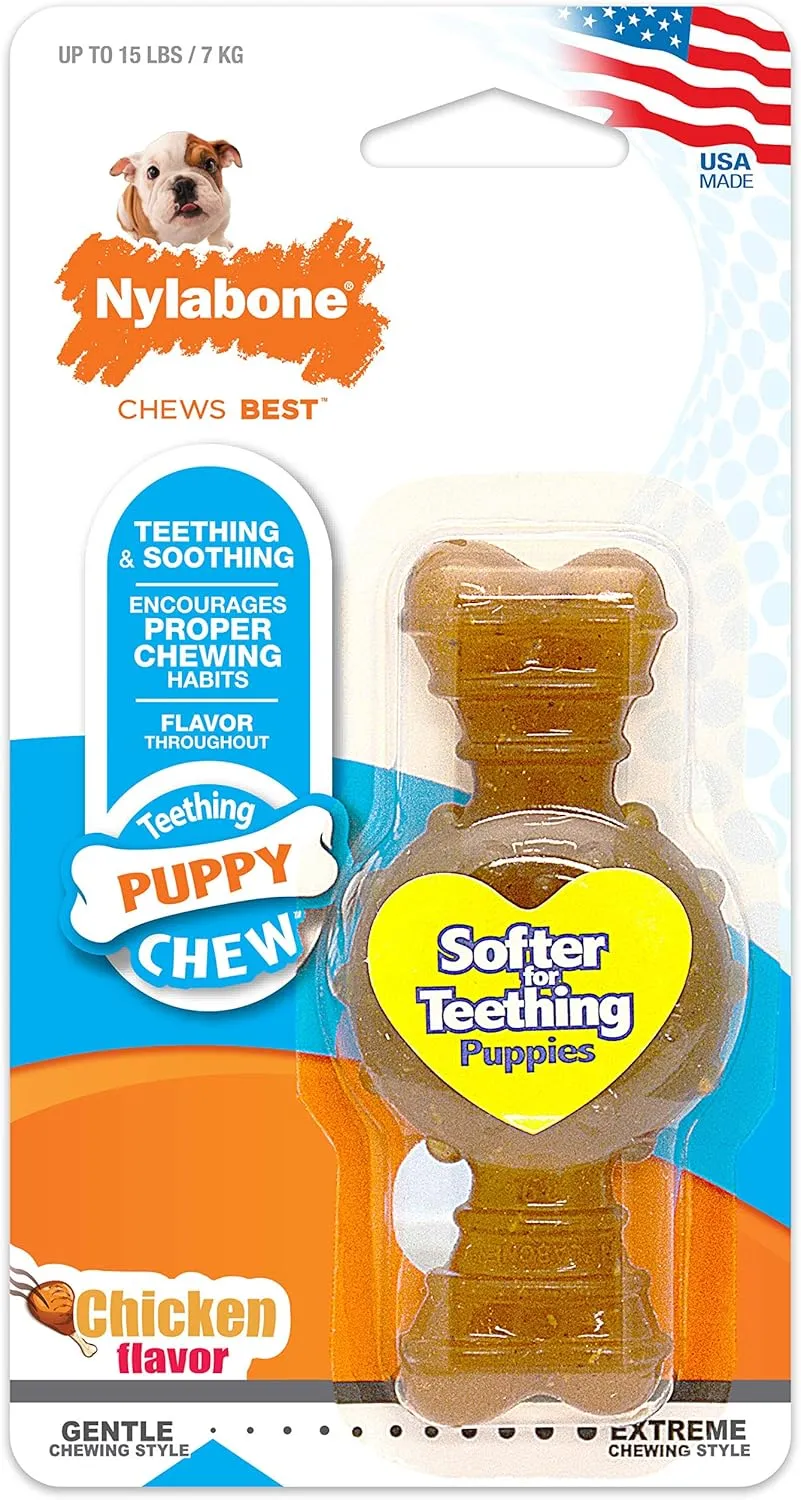 Nylabone Ring Bone Chew Toy for Puppies, Puppy Teething Toys, Chicken Flavor, X-Small - Up to 15 lbs, 1 Count