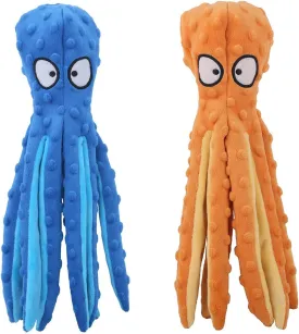 Octopus Squeaky Plush Dog Toys - No Stuffing, Crinkle, Durable for Puppy Teething, Small to Large Dogs, 2 Pack