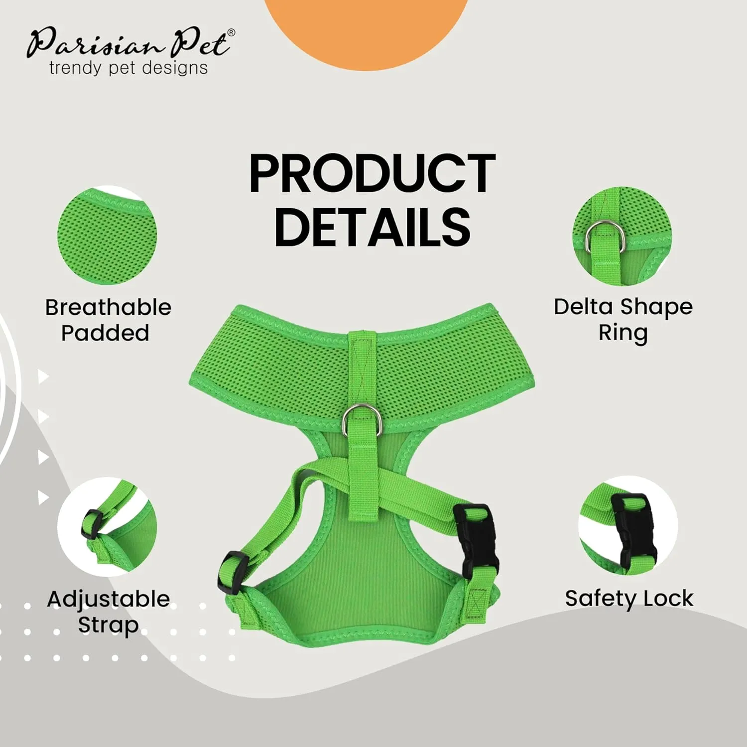 Parisian Pet Dog Harness - Adjustable Bright Green Dog Vest Harness - No Choke, Padded, No Pull Dog Harness Small-Sized Dog - Cooling Dog Harness for Walking, Running, and Hiking - Puppy Harness - XS