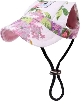 Pawaboo Dog Baseball Cap, Adjustable Dog Outdoor Sport Sun Protection Baseball Hat Cap Visor Sunbonnet Outfit with Ear Holes for Puppy Small Dogs, Small, Floral Purple
