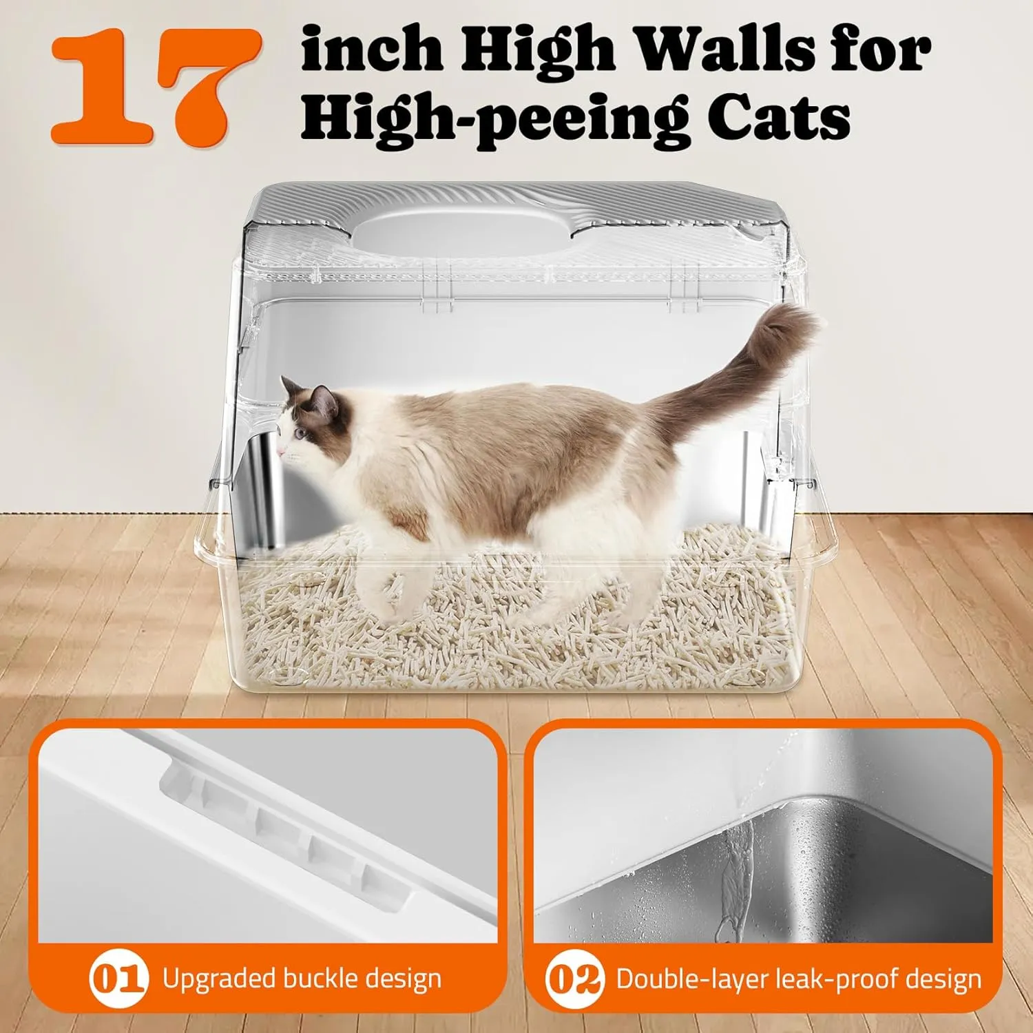 Pawtners Stainless Steel Cat Litter Box, XL Extra Large Kitty Litter Pan, Front Entry Top Exit Enclosed Metal Cat Toilet for Odor Control with Removable Lid & Scoop & Mat, Anti-Leakage, Easy to Clean