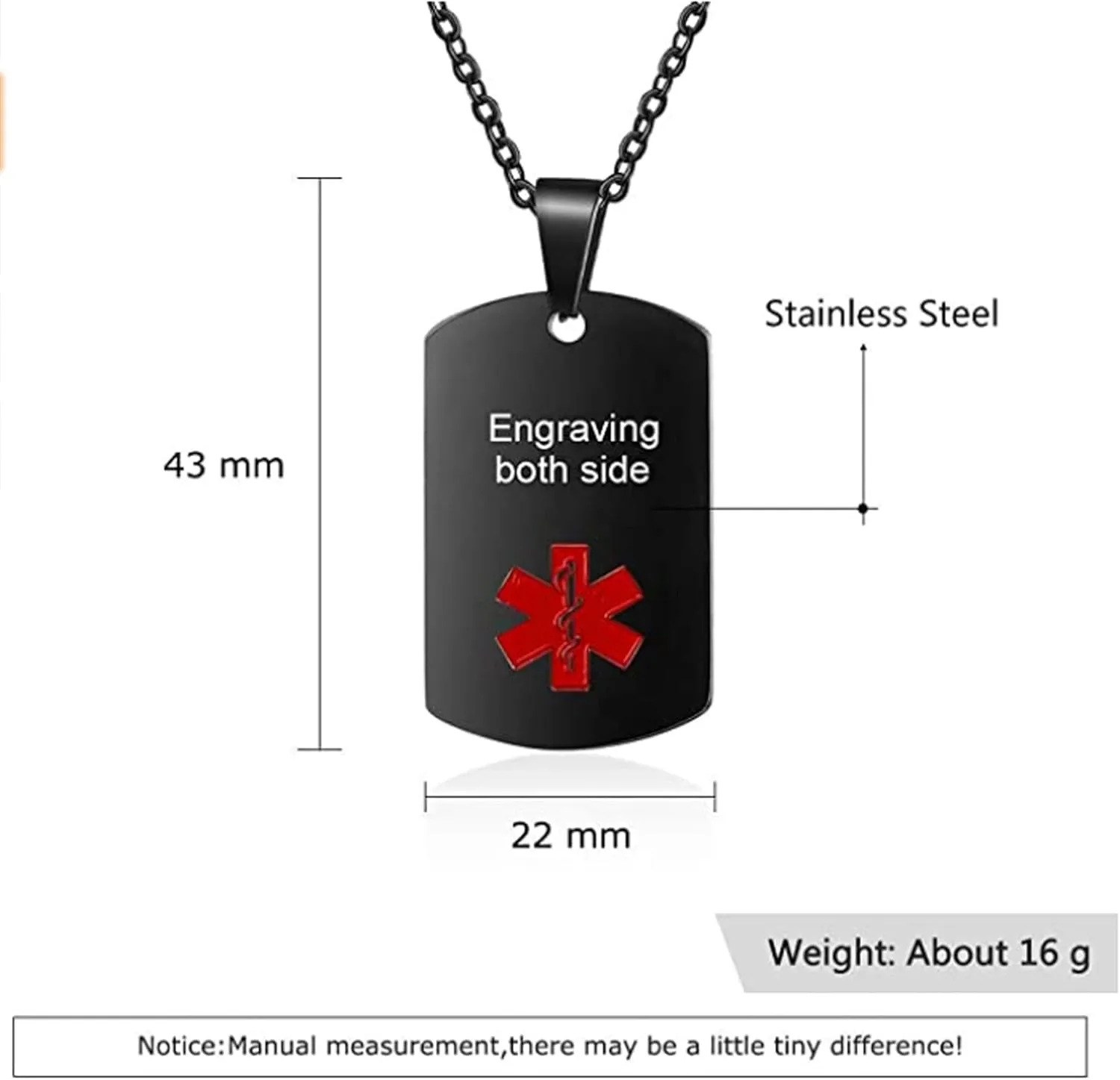 Personalized Medical Alert Necklace Stainless Steel Engraved Emergency ID Tag Pendant for Men Women