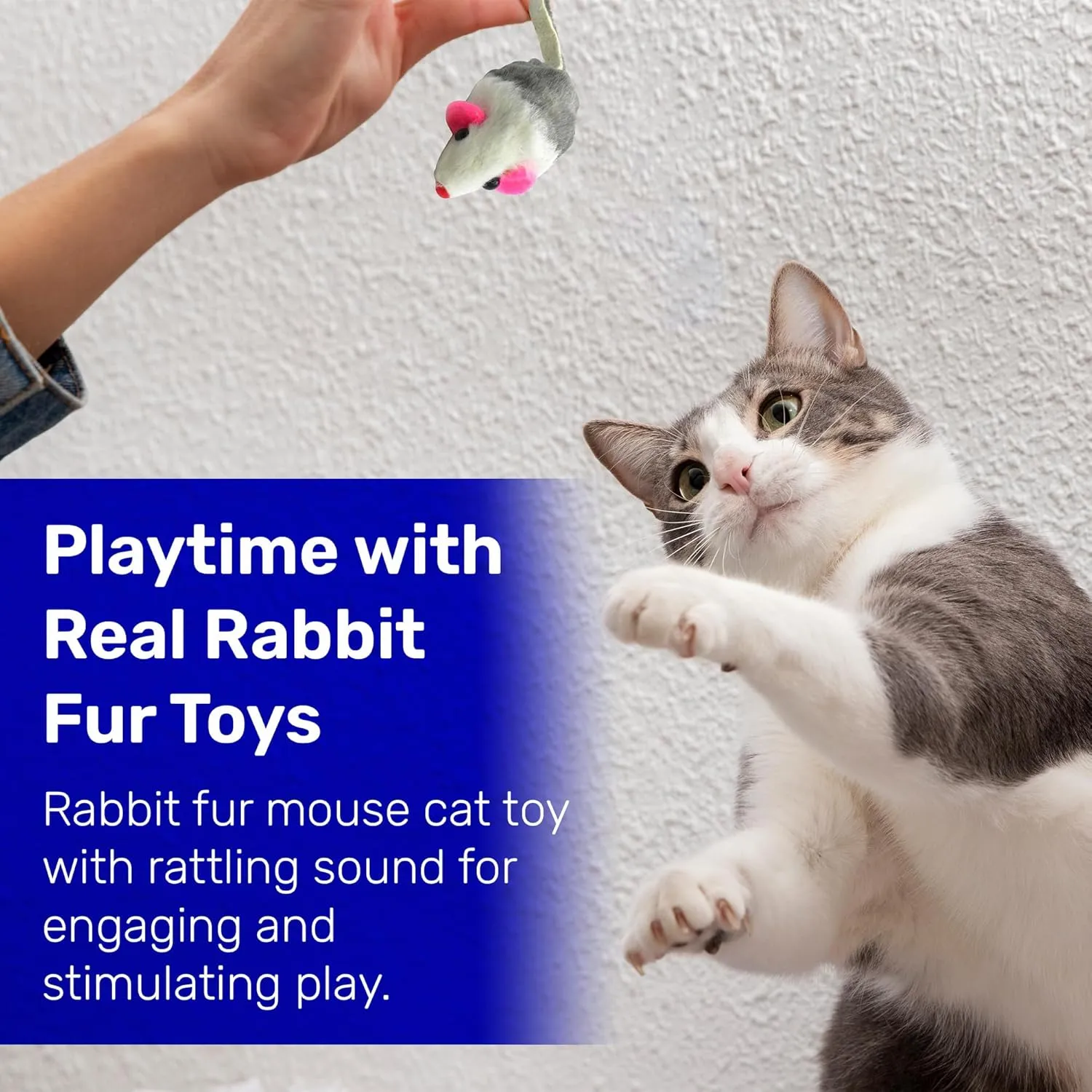Rabbit Fur Mouse with Rattle - 5 Pak
