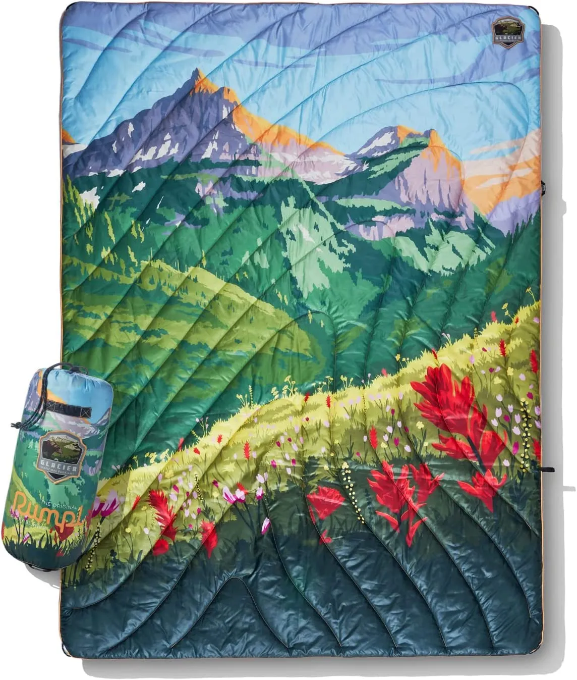 Rumpl The Original Puffy National Parks Collection | Printed Outdoor Camping Blanket for Traveling, Picnics, Beach Trips, Concerts | Yosemite, 1-Person